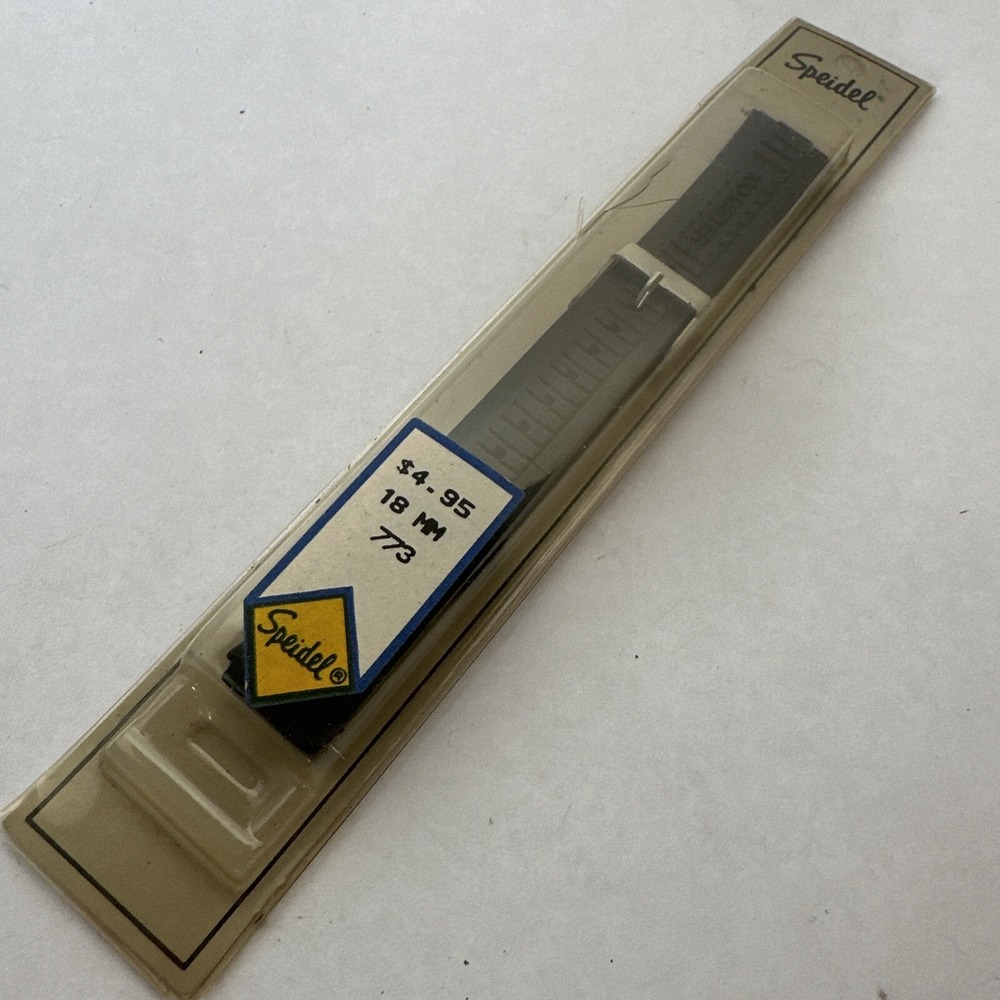 Speidel 18mm Vintage Black Rubber Watch Band Strap 773 Sport 100 Meter NOS